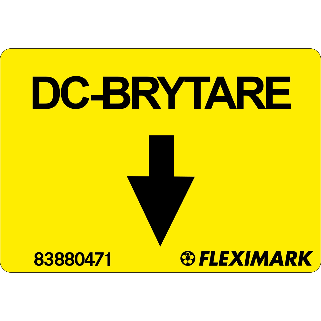 DC brytare med pil50x35dekalYE -0